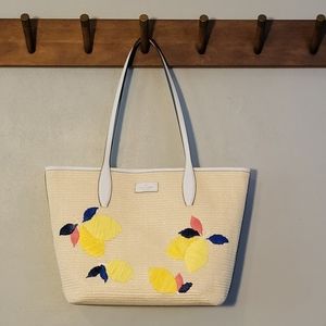 Kate Spade Ash Straw Lemon Zest Tote Bag